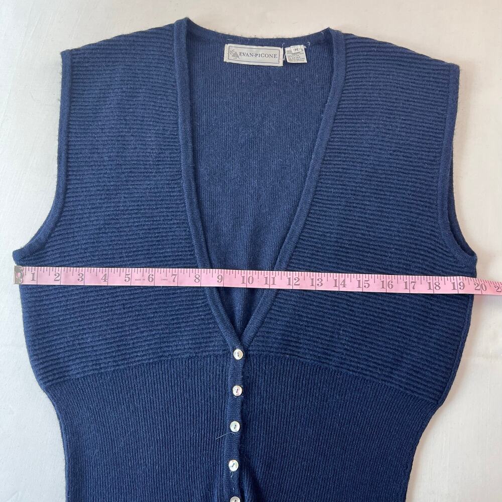Evan Picone Vintage Lambswool Angora Navy Blue Sweater Vest women's Size Medium - Picture 6 of 8